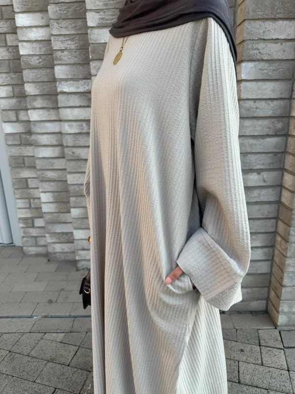 Beige Ribbed Abaya