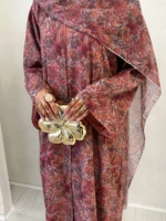 Pink Printed Floral Abaya Set