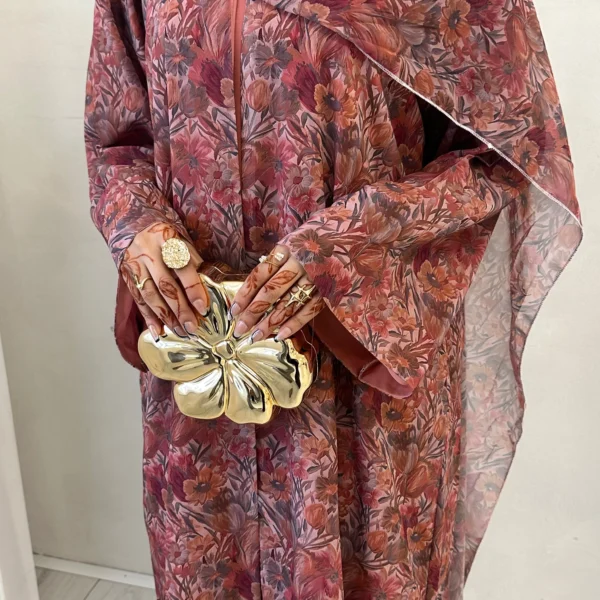 Pink Printed Floral Abaya Set