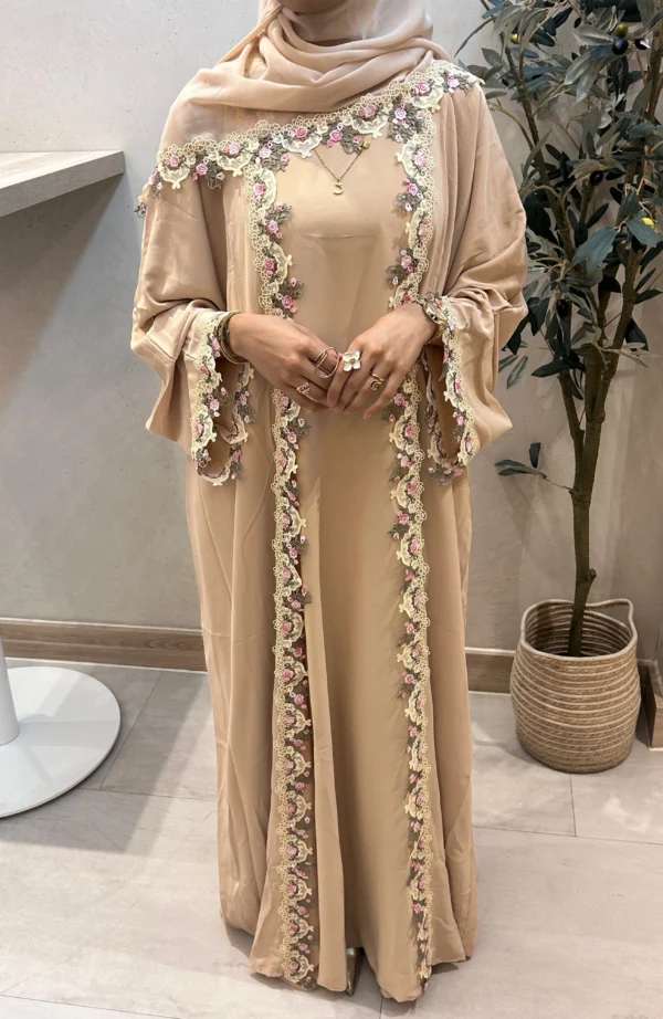 Floral Lace Abaya Set - Blush