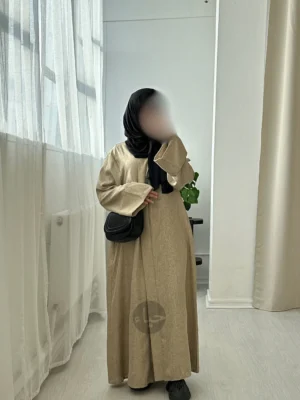 Linen Open Abaya - Beige