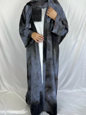Rawdah Marble Print Abaya with Inner Dress - 4pcs