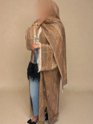 Golden Amber Pashmina Abaya, Inner dress & Matching Chiffon Hijab (NO PASHMINA SHAWL)