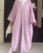 Cotton-Linen Stripe Abaya | Lilac Blush