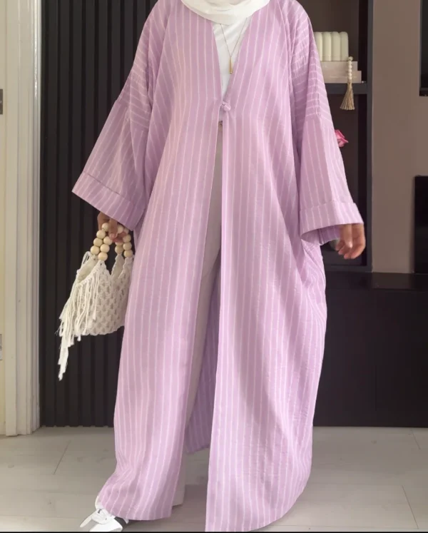 Cotton-Linen Stripe Abaya | Lilac Blush