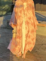 Soleil | Rose Mist | Floral Print Chiffon Abaya