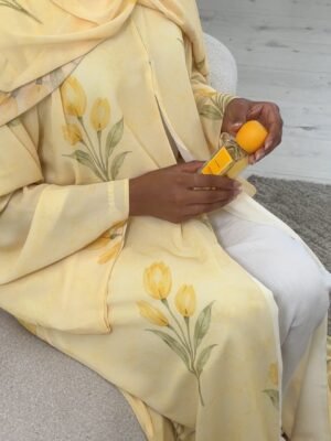 Butter Yellow Printed Abaya