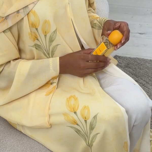 Butter Yellow Printed Abaya