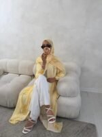 Butter Yellow Printed Abaya