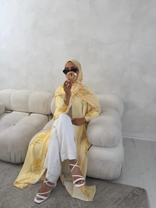 Butter Yellow Printed Abaya