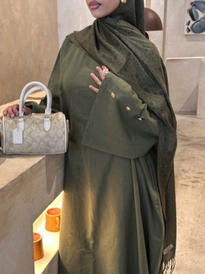 Cotton Abaya - Khaki Green