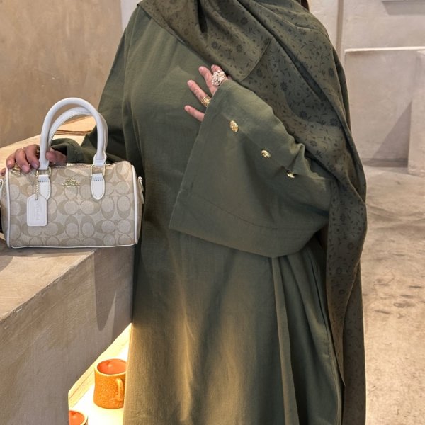 Cotton Abaya - Khaki Green