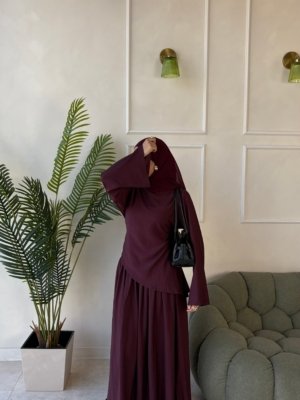 Asymmetrical top and skirt Coord set - Plum
